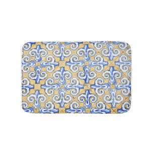 Tapis De Bain Carreaux espagnols - Azulejo Bleu, Jaune et Blanc
