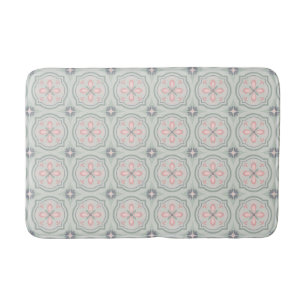 Tapis De Bain Carreaux Floraux Pastel Vert
