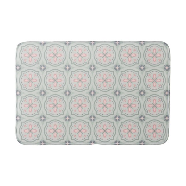 Tapis De Bain Carreaux Floraux Pastel Vert (Devant)