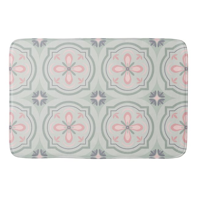 Tapis De Bain Carreaux Floraux Pastel Verts (Devant)