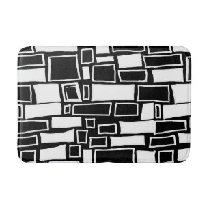 Tapis De Bain Carreaux géométriques noirs blancs Abstraits