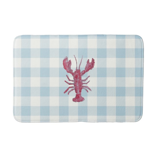 Tapis De Bain Carreaux Gingham Bleu Homard Côtier (Devant)