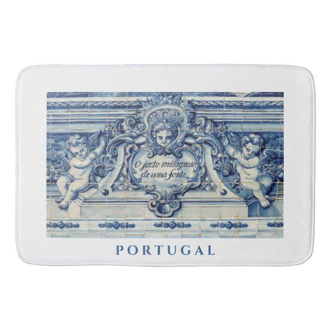 Tapis De Bain Carreaux portugais bleus avec anges (Devant)
