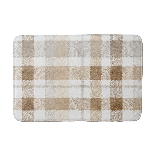 Tapis De Bain Carreaux rayés gris marron crème (Devant)