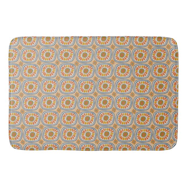 Tapis De Bain Carreaux ronds rétro Mexique Motif marguerite bleu (Devant)