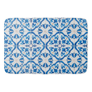 Tapis De Bain Carrelage Bleu Méditerranéen Motif - Elégant Azule