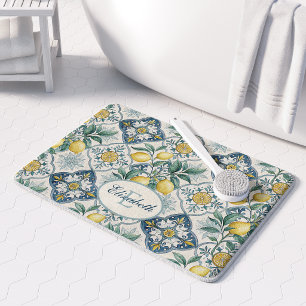 Tapis De Bain Carrelage bleu motif citron français Monogramme No