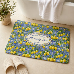 Tapis De Bain Carrelage Bleu Nom Monogramme Pays Français Lemon
