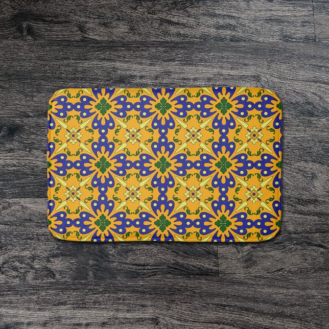 Tapis De Bain Carrelage Bleu Orange Et Jaune Espagnol Motif (Créateur téléchargé)