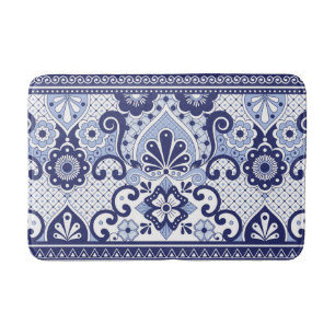 Tapis De Bain Carrelage d'art populaire mexicain Talavera bleu e