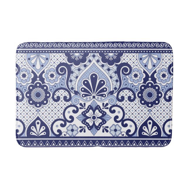 Tapis De Bain Carrelage d'art populaire mexicain Talavera bleu e (Devant)
