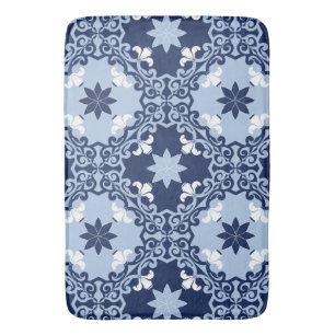 Tapis De Bain Carrelage géométrique marocain décoratif bleu