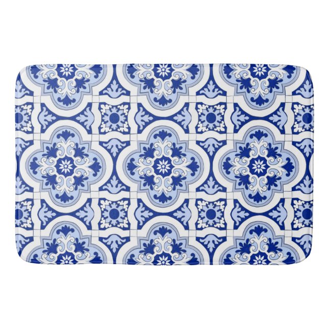 Tapis De Bain Carrelage italien, majolica, bleu et blanc motif   (Devant)