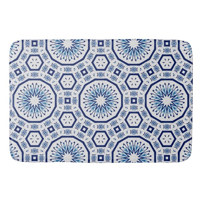 Tapis De Bain Carrelage marocain, carrelage bleu, Impression tou (Devant)