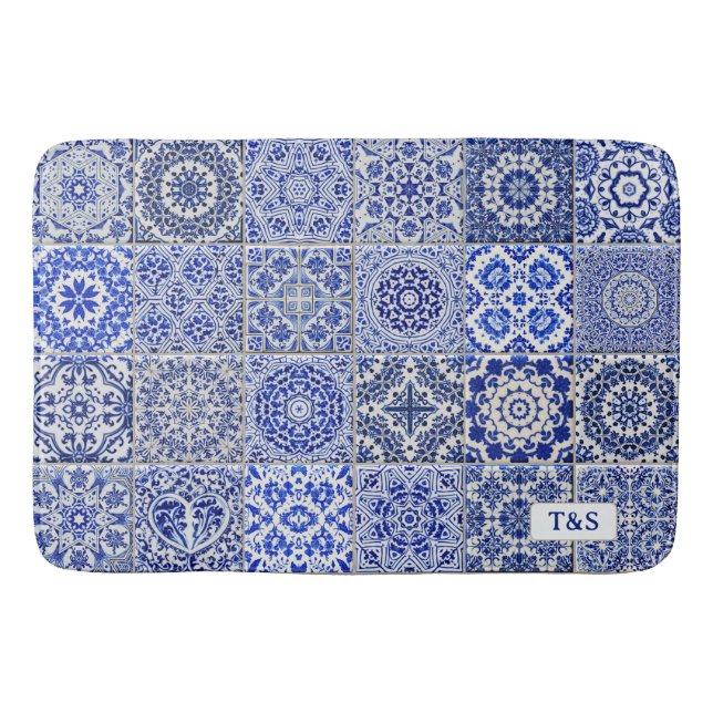 Tapis De Bain Carrelage traditionnel Rechercher des couples Bleu (Devant)