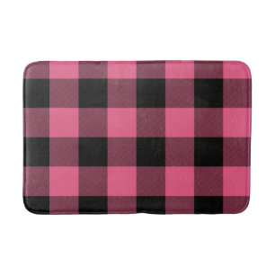 Tapis De Bain Carrés à carreaux rose et noir Buffalo Plaid