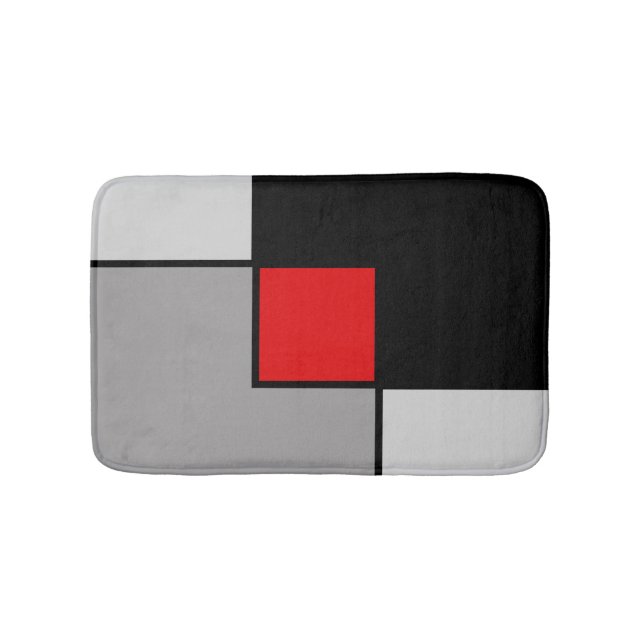 Tapis De Bain Carrés abstraits en noir gris & rouge (Devant)