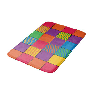 Tapis De Bain Carrés et rayures aux couleurs vives