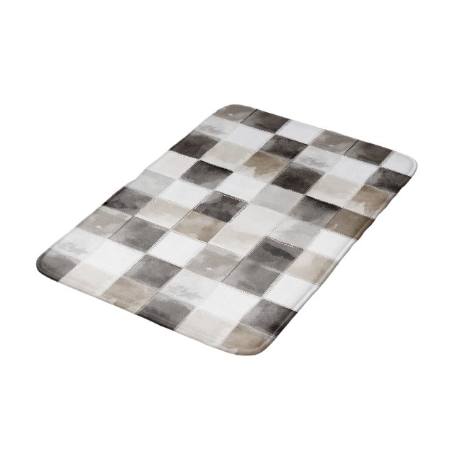 Tapis De Bain Carrés Noir Blanc Marron (Angle)