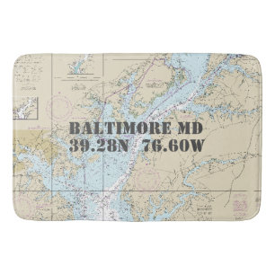 Tapis De Bain Carte de latitude de longitude MD Baltimore Nautiq