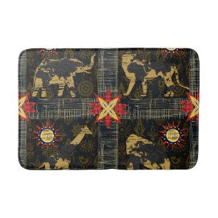 Tapis De Bain Carte du Monde Safari Rouge Bleu Or Animaux Africa