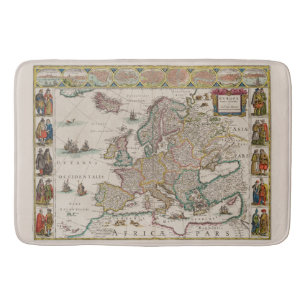 Tapis De Bain Carte médiévale de l'Europe (par Willem Blaeu)