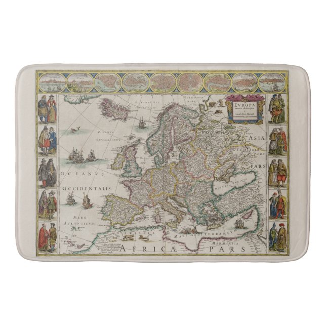 Tapis De Bain Carte médiévale de l'Europe (par Willem Blaeu) (Devant)