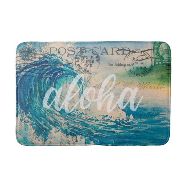 Tapis De Bain Carte postale Vintage Hawaï Wave (Devant)