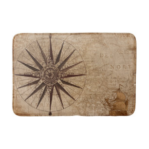 Tapis De Bain Carte vintage Compass Voyage nautique