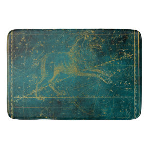 Tapis De Bain Carte vintage illustrée verte et dorée de la const