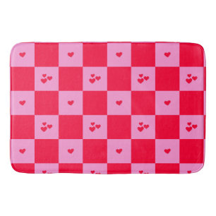 Tapis De Bain Cartes Grille rose et rouge