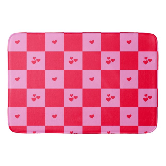 Tapis De Bain Cartes Grille rose et rouge (Devant)