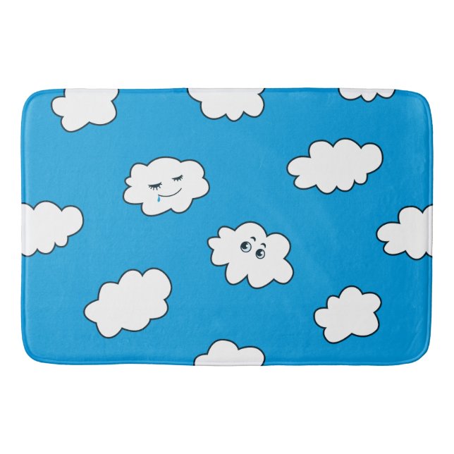 Tapis De Bain Cartoon bleu ciel amusant nuages (Devant)