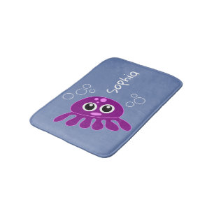 Tapis De Bain Cartoon mignon personnalisé violet octopus bleu