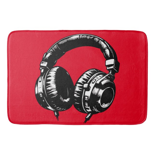 Tapis De Bain Casque Audio pour Musique Noir DJ  (Devant)