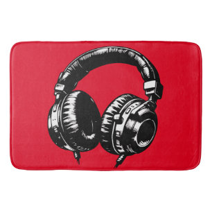 Tapis De Bain Casque de musique noir DJ 