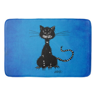 Tapis De Bain Cat noir dauré bleu