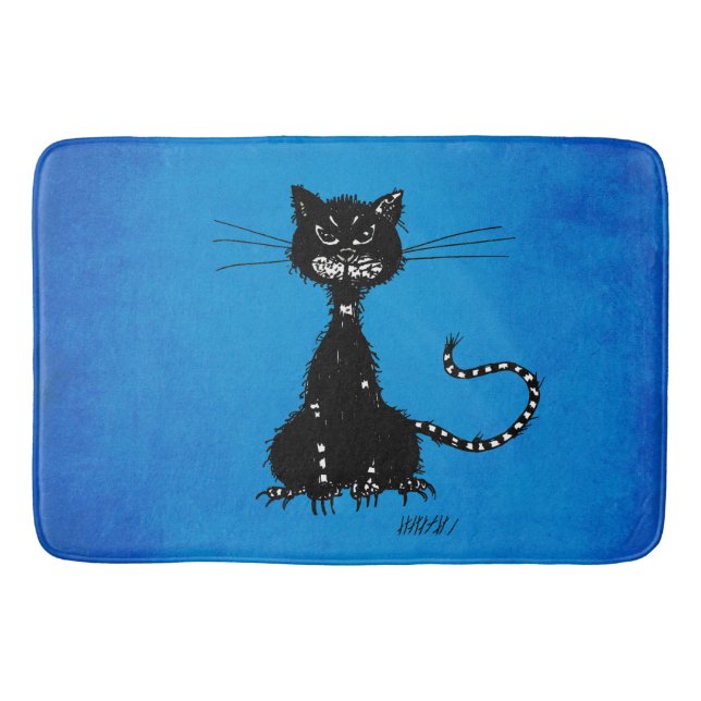 Tapis De Bain Cat noir dauré bleu (Devant)