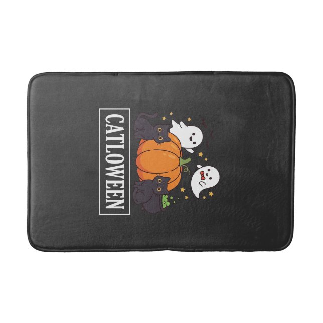 Tapis De Bain Catloween Drôle Chat Halloween Fantôme Citrouille  (Devant)
