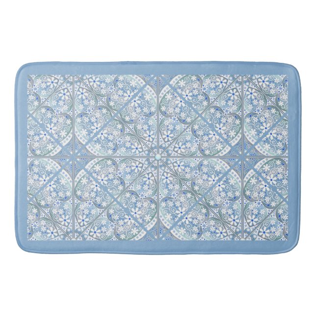 Tapis De Bain Céramique dentelle bleu clair, (Devant)