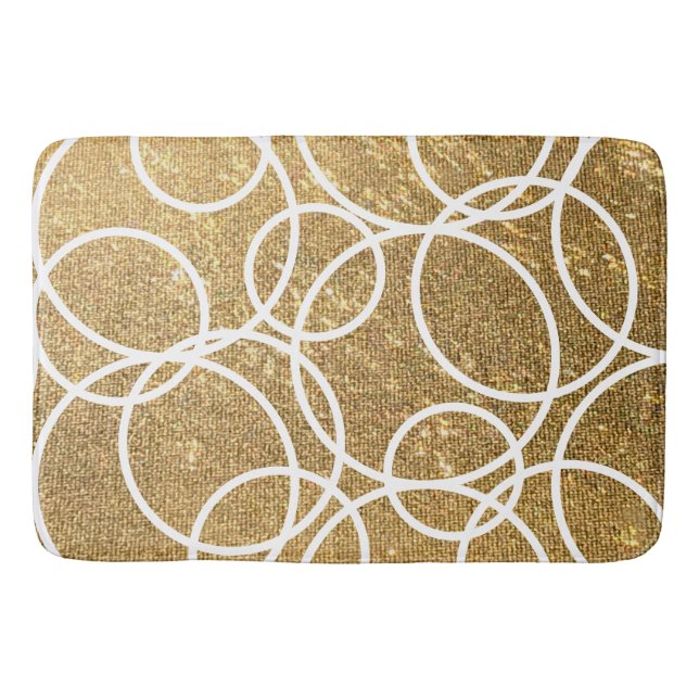 Tapis De Bain Cercles blancs géométriques Parties scintillant or (Devant)