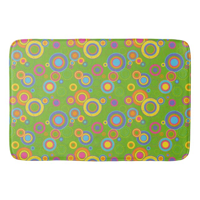 Tapis De Bain Cercles de mode rétro sur fond vert (Devant)
