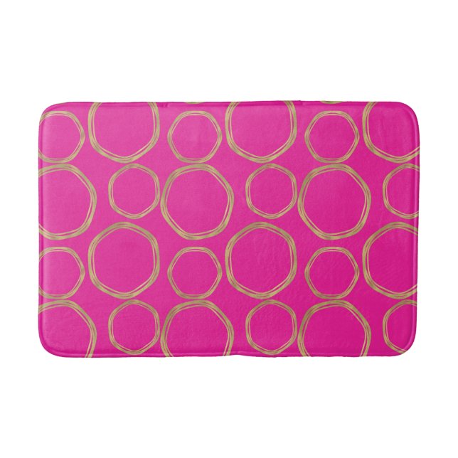Tapis De Bain Cercles dorés et rose vif chaud tendance moderne (Devant)