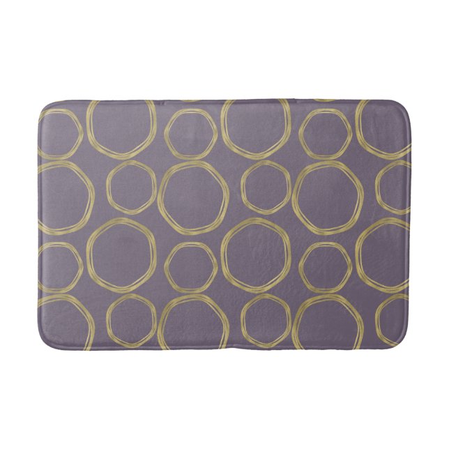 Tapis De Bain Cercles dorés et Taupe rustique Violet Moderne Ten (Devant)
