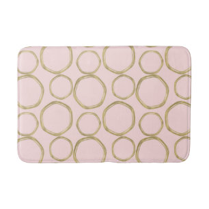 Tapis De Bain Cercles Dorés & Rose Ému Moderne Tendance