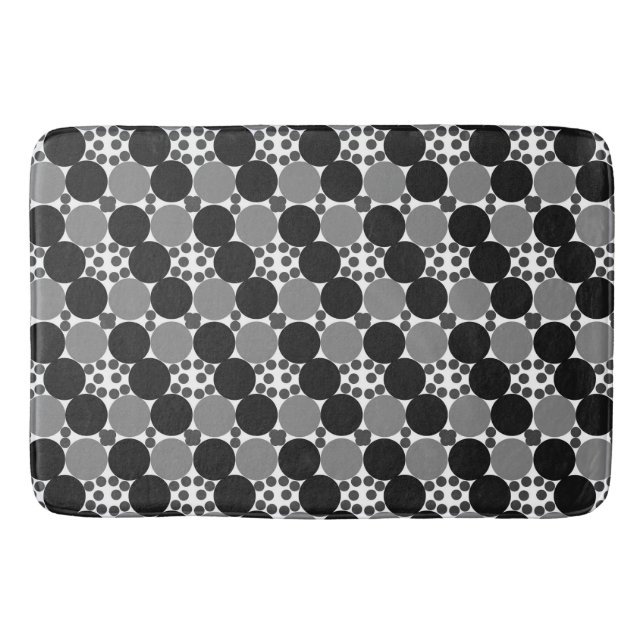 Tapis De Bain Cercles Monochromes : Noir Abstrait Blanc Et Gris, (Devant)