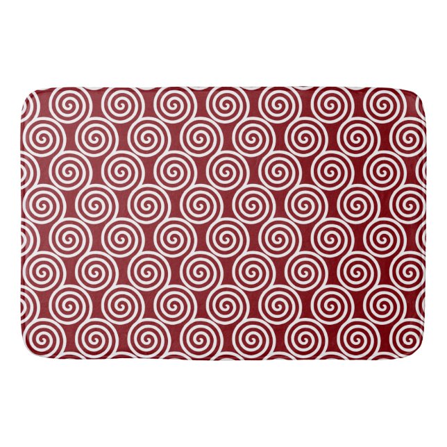 Tapis De Bain Cercles spiraux Abstraits en Bourgogne & Bain Blan (Devant)