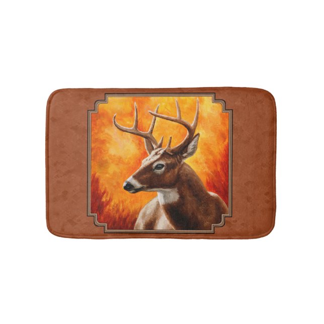 Tapis De Bain Cerf blanc en automne Brown rouge (Devant)