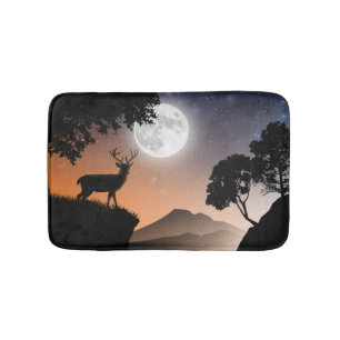 Tapis De Bain Cerf sous la lune orange