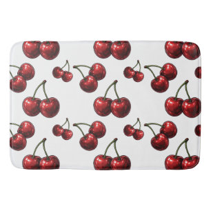 Tapis De Bain Cerises rouges brillantes Glam Retro blanc